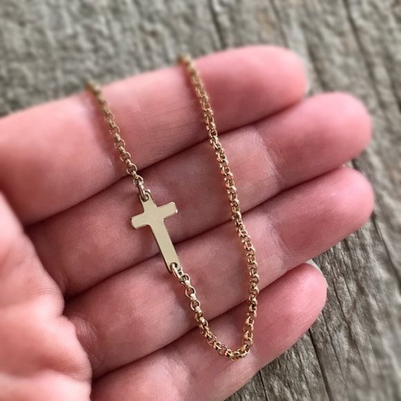 Gold Sideways Cross Necklace - 18 Inches - Picture 3 of 7